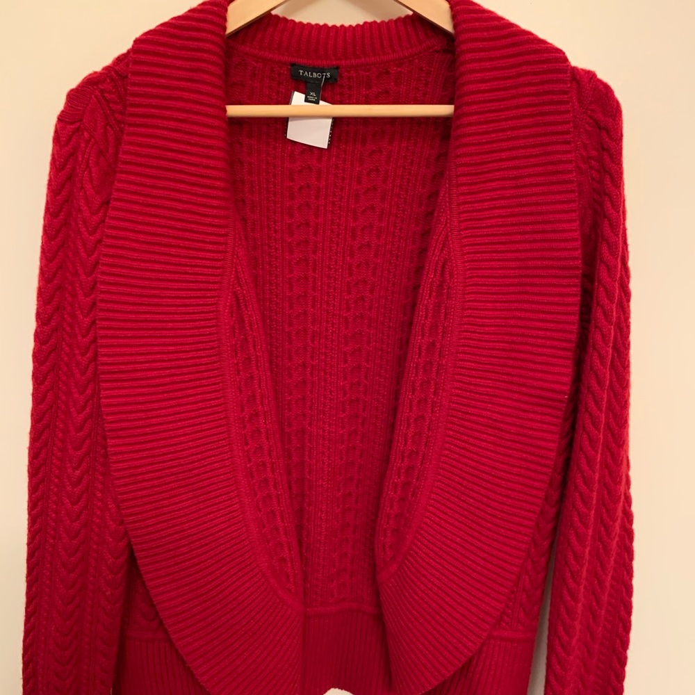 Talbots Shawl Collar Wool-Blend Open Front Cardigan